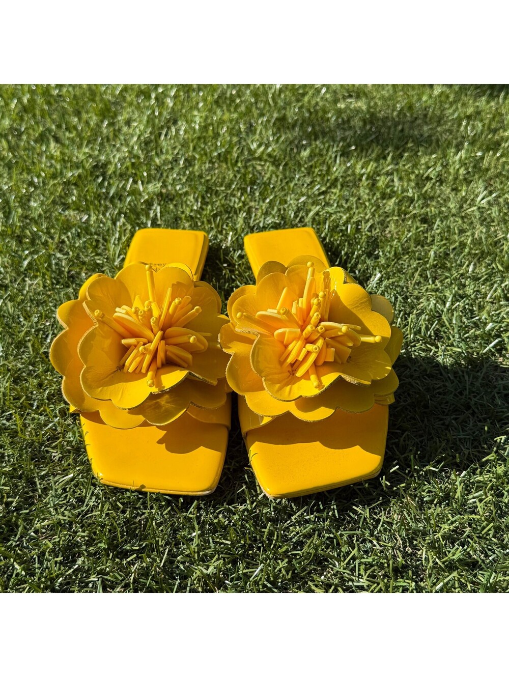 Jeffrey Campbell Bloomsday Flower Slide Sandals Yellow